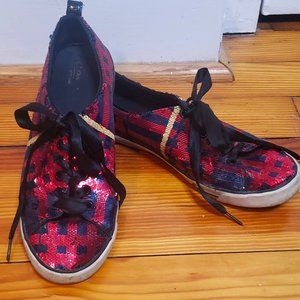 Coach Red and Black Sequin Sneakers